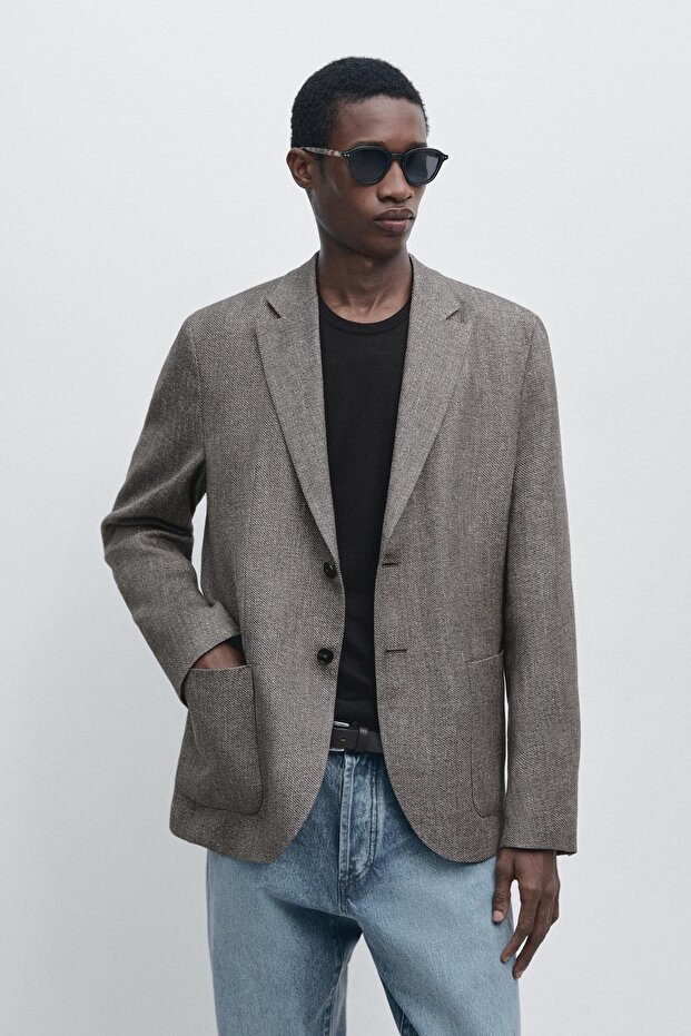 American herringbone blend linen tailored jacket - 2