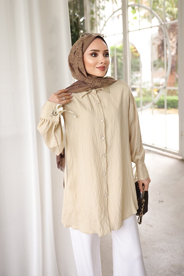 Stone Sleeve Tie-Up Shirt