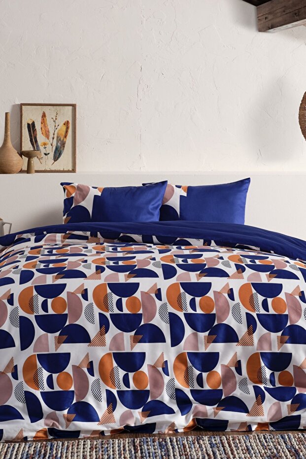 Satin Duvet Cover Set Diego Double - Navy Blue