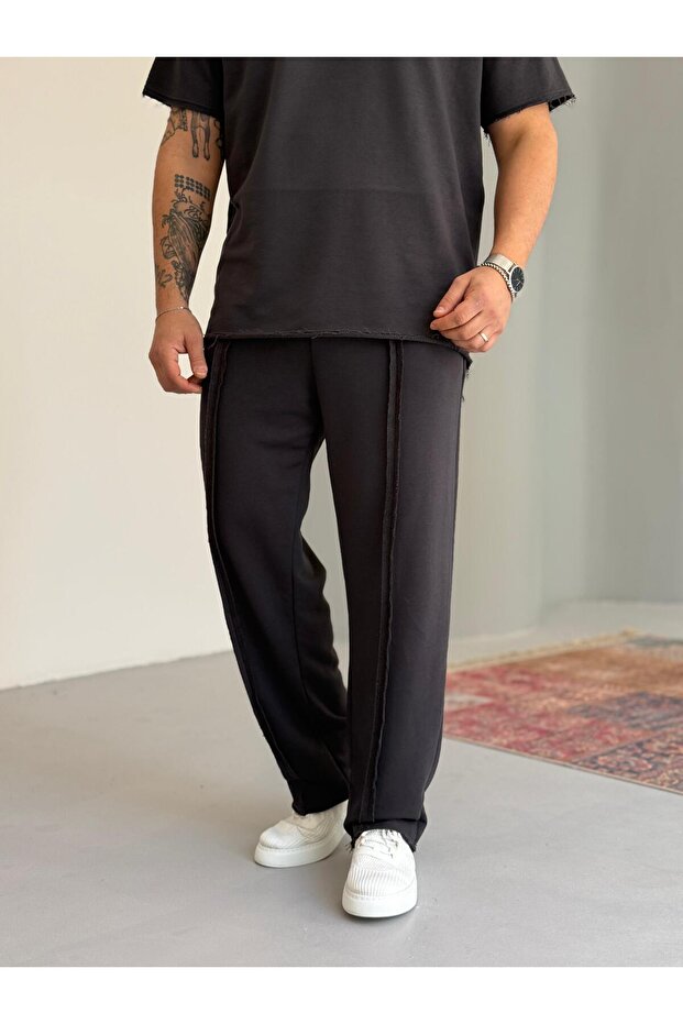 100% Cotton Sweatpants with Stitching Detail