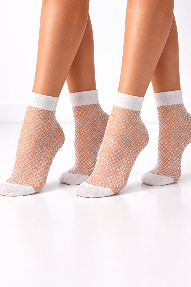 2 Pack White Mesh Socks - 1