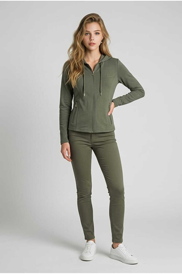 Fermuarlı Kapüşonlu Sweatshirt - 1