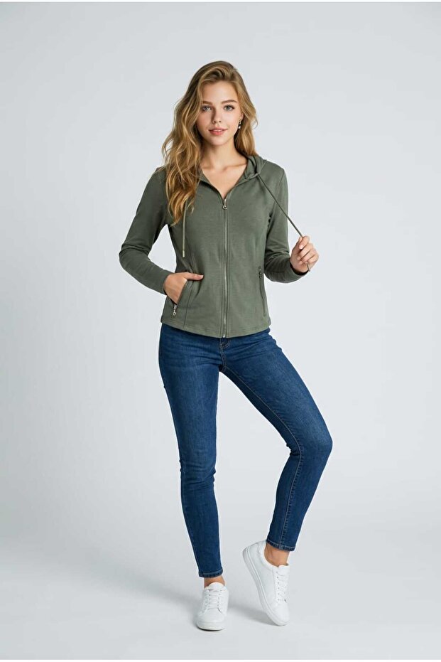 Fermuarlı Kapüşonlu Sweatshirt - 2