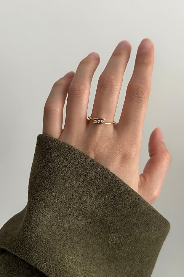 خاتم صغير قابل للتعديل بثلاثة أحجار على شكل إصبع صغير - 1