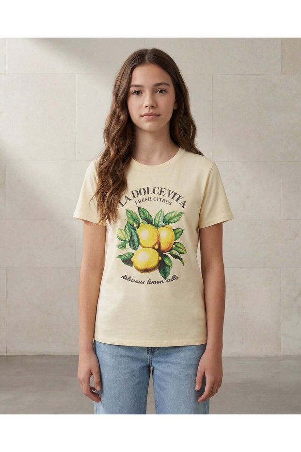 Senior Girls Yellow Placement Print Short Sleeve T-Shirt