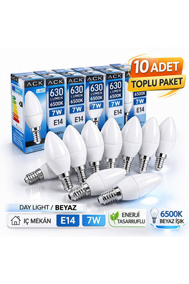 10 Adet Ack 7W Beyaz Led Ampul | E14 |