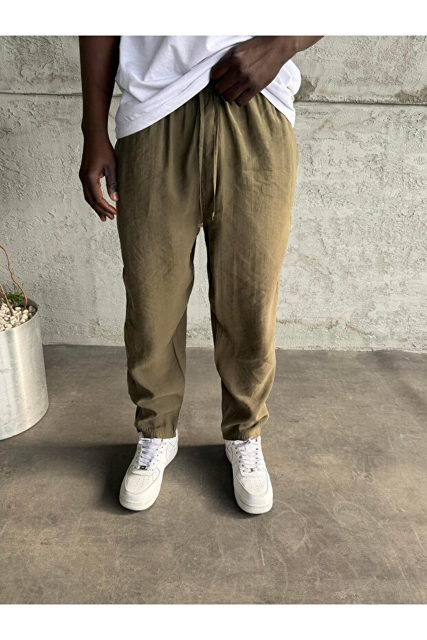 Khaki Tensel Fabric Boyfriend Pants