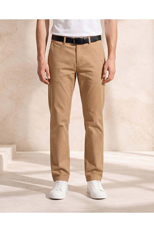 Men Beige Belted Chino Pants