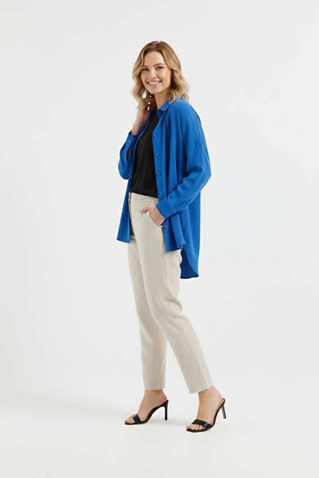 قميص كتان أساسي طويل كبير الحجم - 1