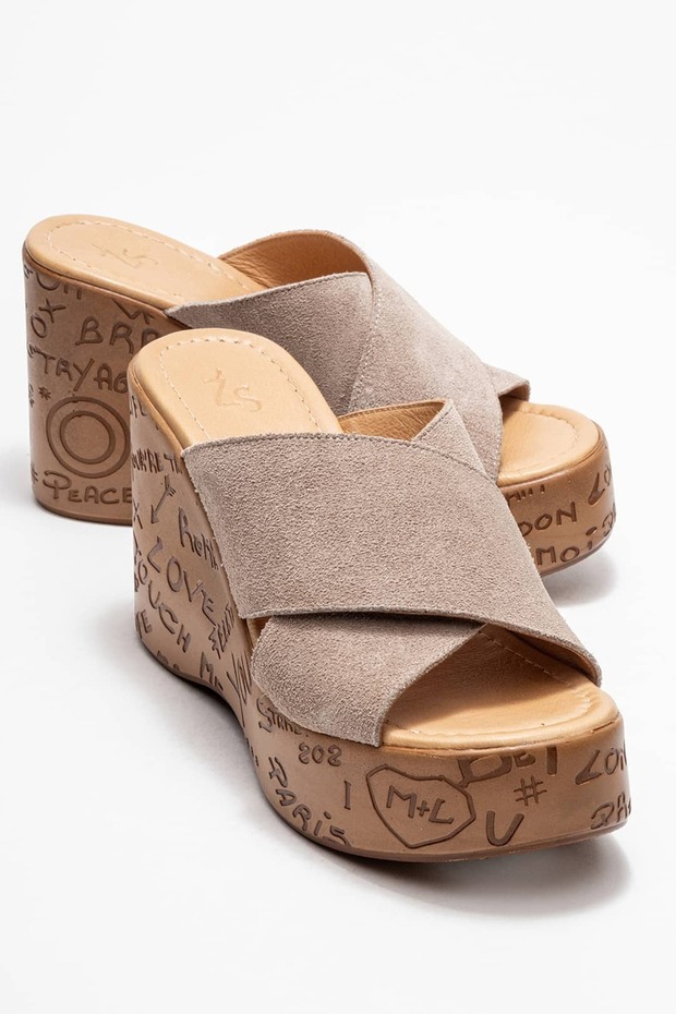 Harvey Women's Genuine Leather Wedge Heel Slipper Mink Suede