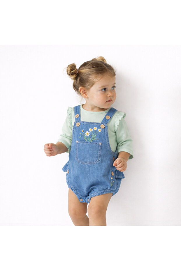 Girls 9-24 Months Flower Embroidered Denim Set