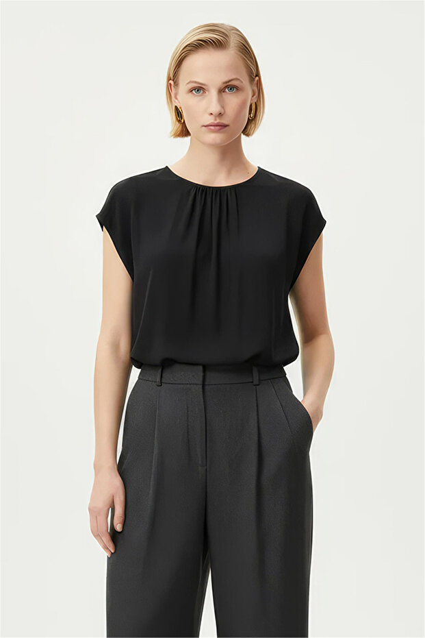 Black Crew Neck Blouse