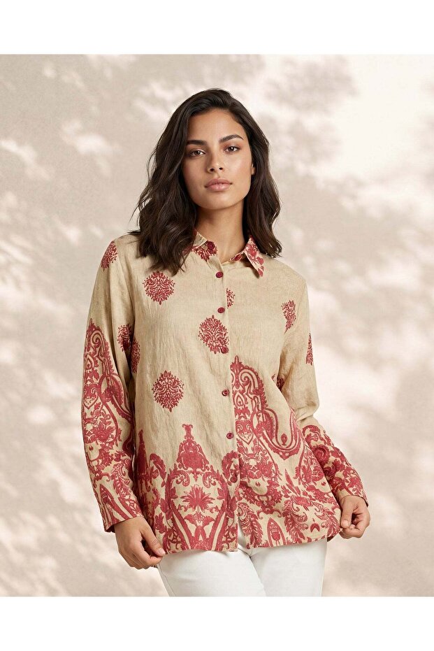 Women Beige Printed Casual Blouse