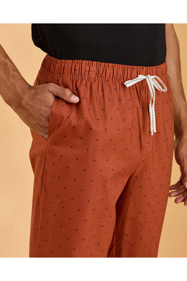 بنطال بيجاما رجالي منقط بلون الصدأ - 4