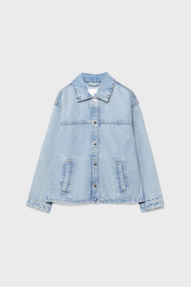 DENIM JACKET WITH PATCH POCKETS AND RHINESTONES - 6