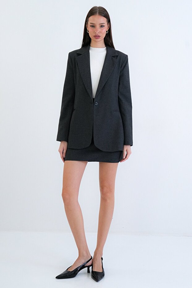 Single Button Blazer Jacket - 3