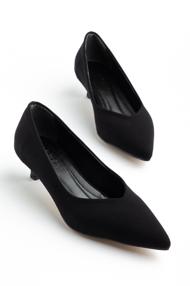 Huun Black Satin Short-Heeled Shoes