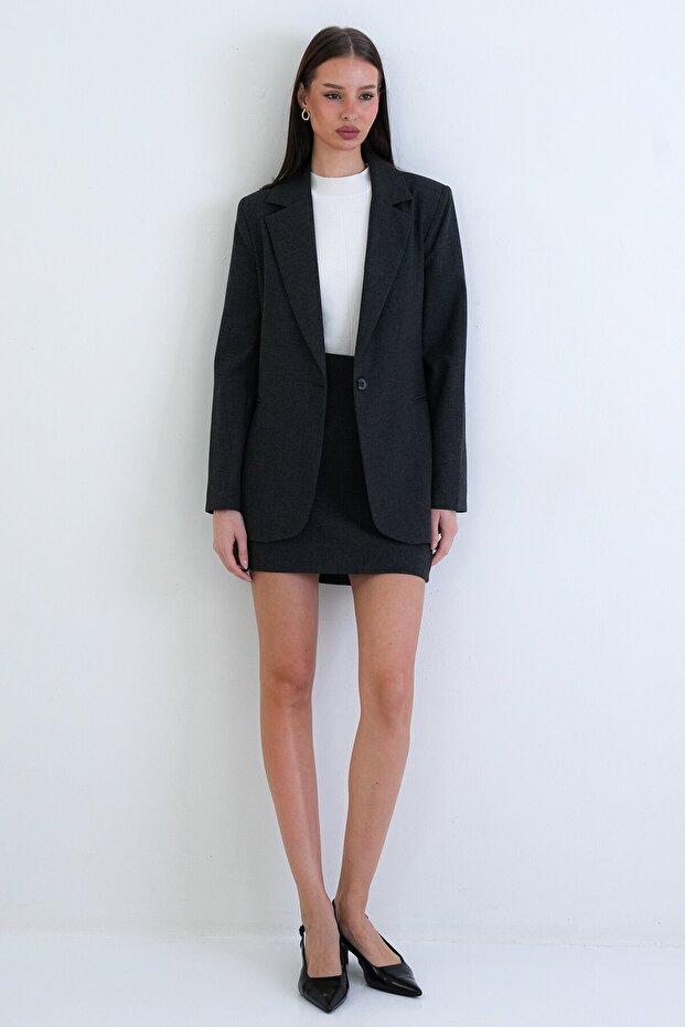 Single Button Blazer Jacket - 4