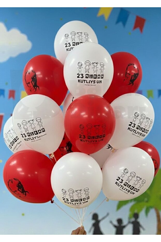 23 April Ataturk Printed Balloon Mixed Red White High Quality