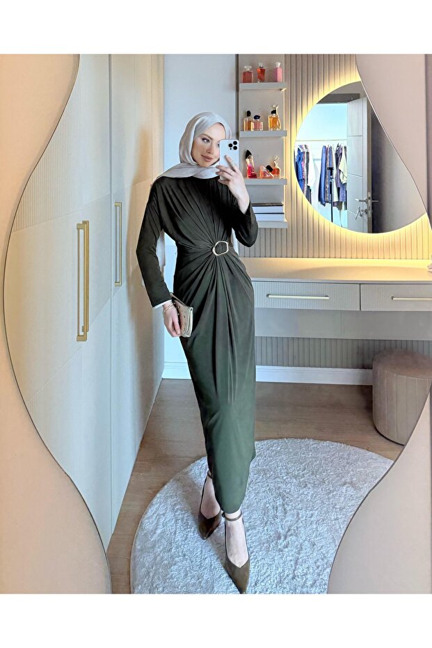 Şık Tokalı Sandy Elbise - 3