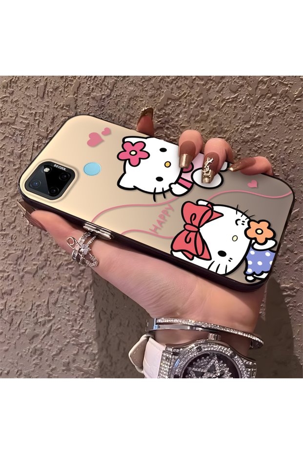 Silicone Edge Hard Back Phone Case Kitty Pattern Compatible with Realme C21Y