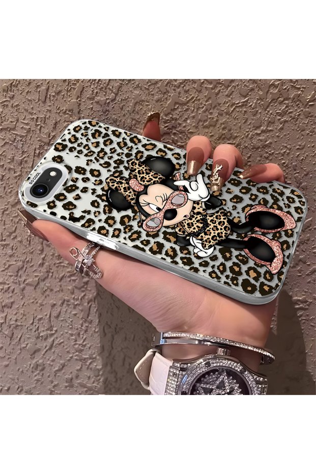 Silicone Edge Hard Back Phone Case Compatible with iPhone Se 2020 Minnie Patterned