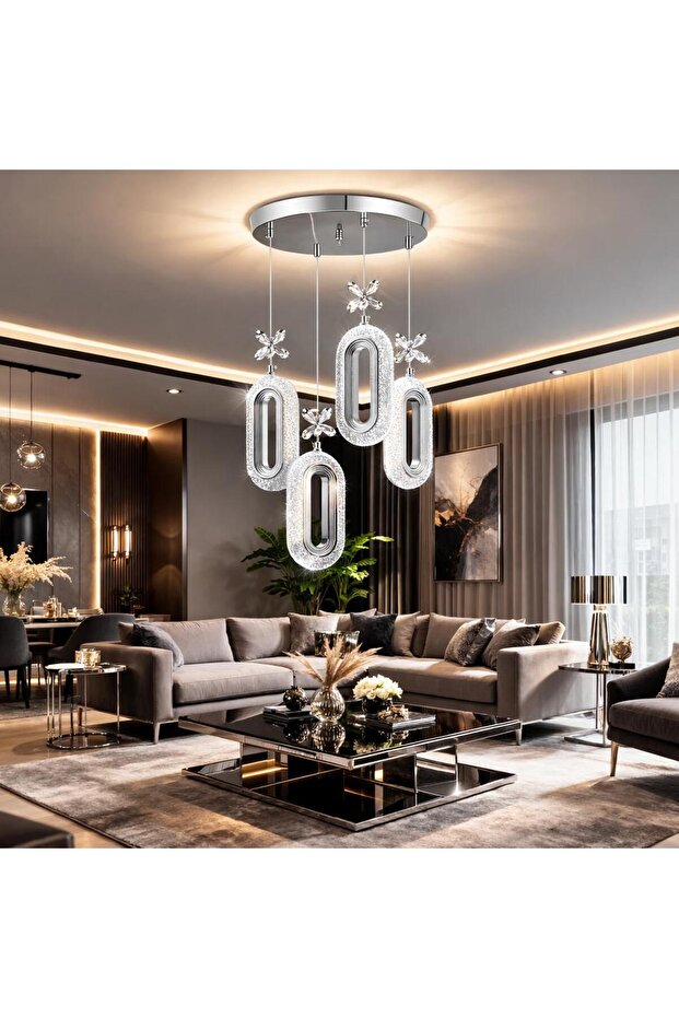 Led 4lü Krom Avize - 2