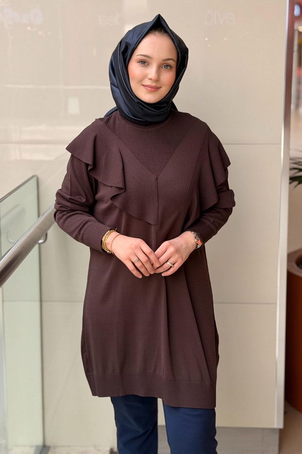 Dik Yaka Asimetrik Merserize Tunik - 1