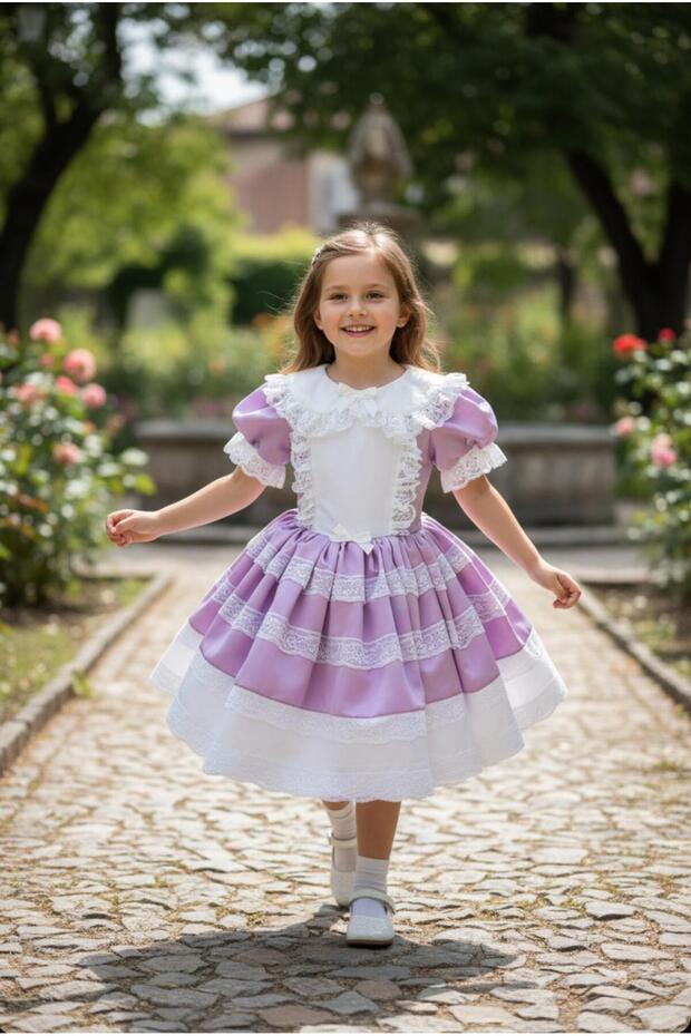 Lace Short Sleeve Girls' Dress