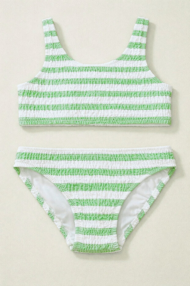 Girl's Sea La Vie Striped Bikini Set Green