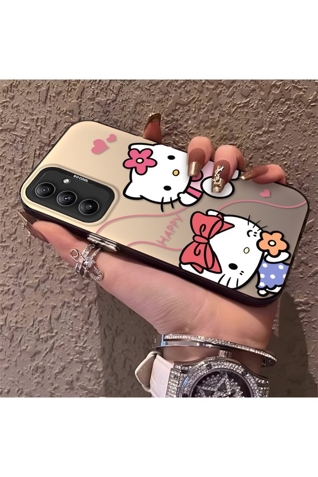 Silicone Edge Hard Back Phone Case Compatible with Samsung Galaxy A34 5g Kitty Pattern