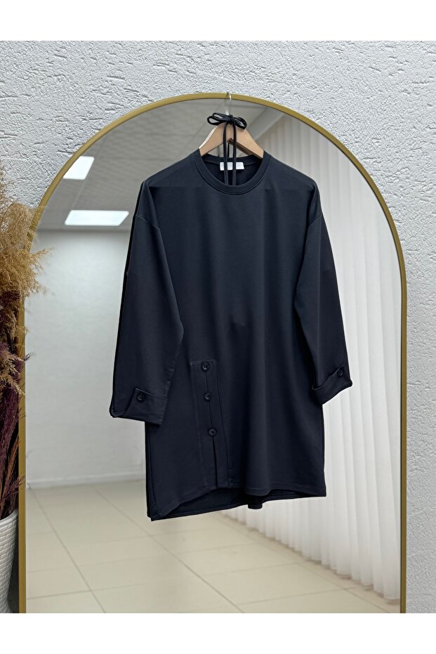 Altınay Tunic with Sleeves and Six Buttons - Zn2147 Anthracite