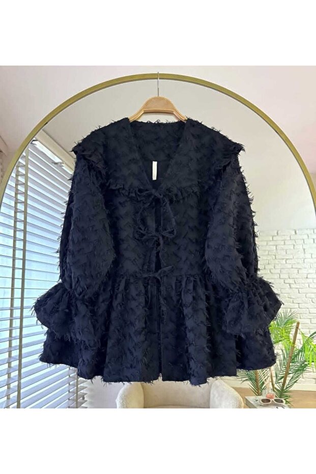 Women's Feather Detailed Front Tie Kimono -450