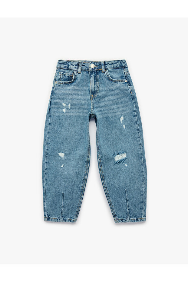 High Waist Cotton Balloon Cut Denim Trousers