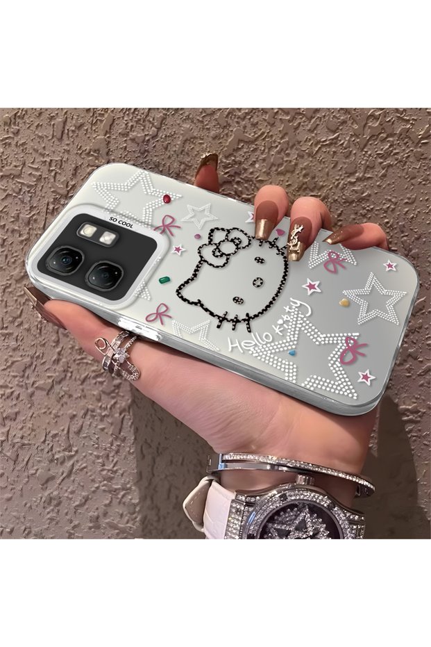 Silicone Edge Hard Back Phone Case Kitty Pattern Compatible with Infinix Hot 50I