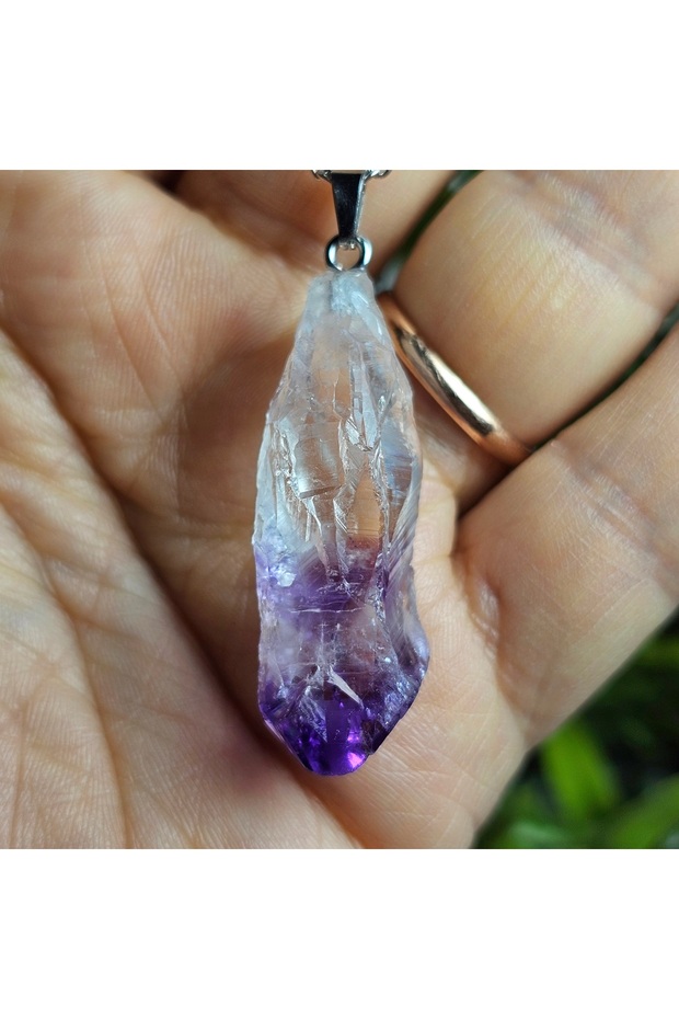 Amethyst Natural Stone Necklace -17- (Steel Chain) Handmade Designer Products