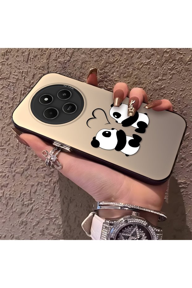 Silicone Edge Hard Back Phone Case Panda Pattern Compatible with Redmi 14C