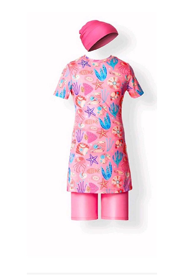 Starfish Patterned Short-Sleeved Tights Swimsuit