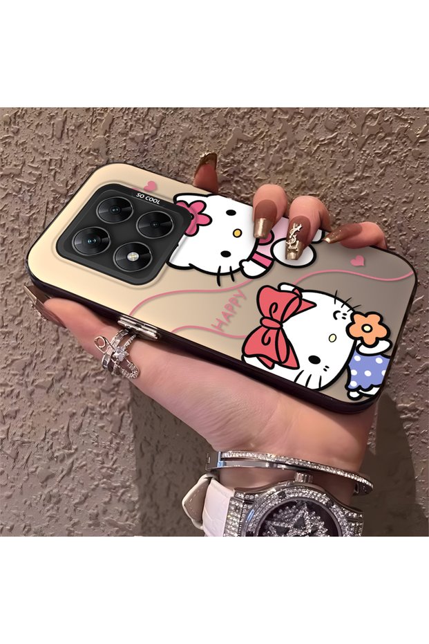 Silicone Edge Hard Back Phone Case Kitty Pattern Compatible with Poco X7 5g