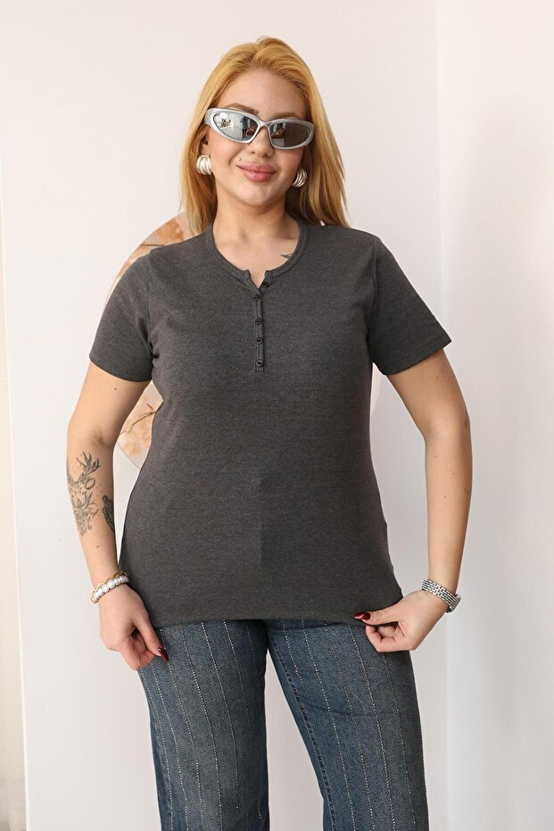 Plus Size Short Sleeve Cotton Lycra Basic Blouse