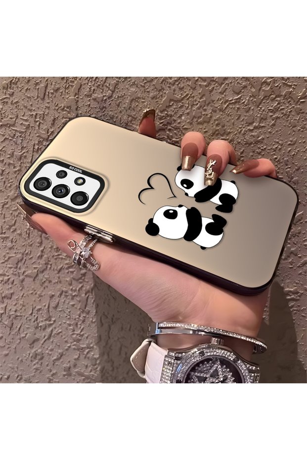 Silicone Edge Hard Back Phone Case Compatible with Samsung Galaxy A73 Panda Pattern