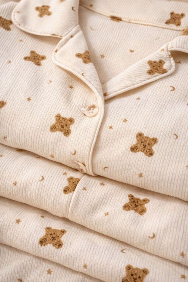 Teddy Bear Patterned Knitted Pajama Set - 3