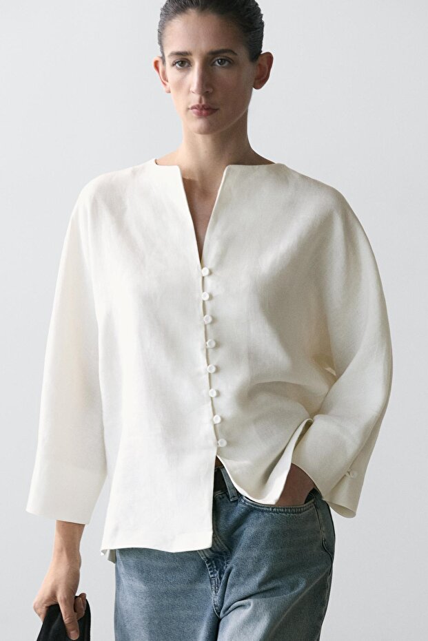 Düğmeli keten ceket - 2