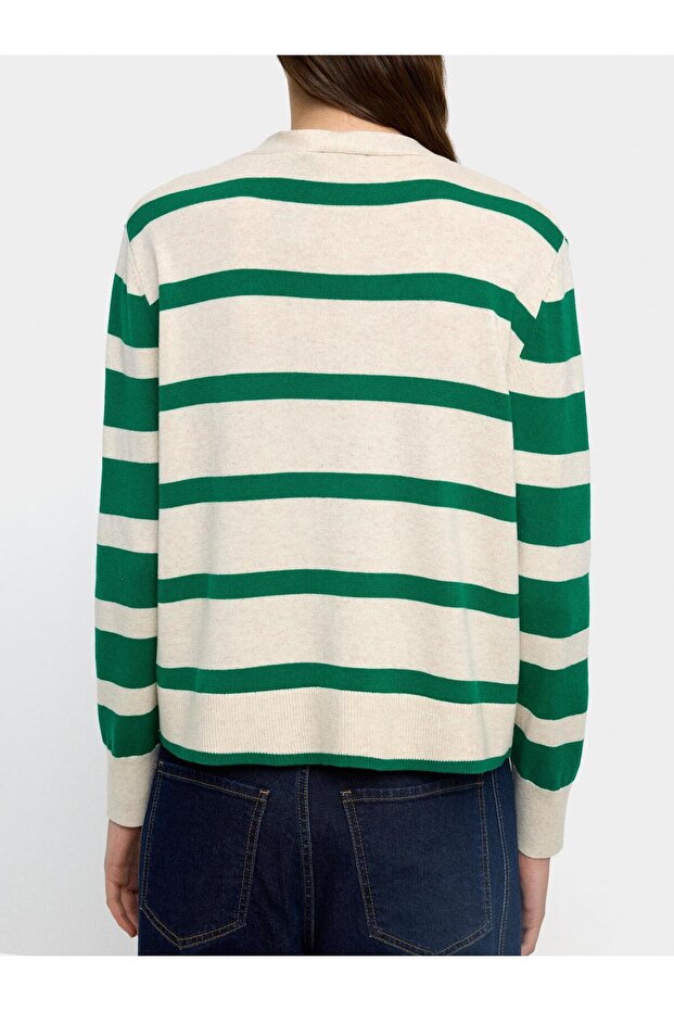 Kadın Çizgili Örme Hırka - 4