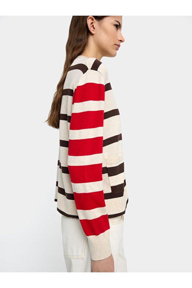 Kadın Çizgili Örme Hırka - 3