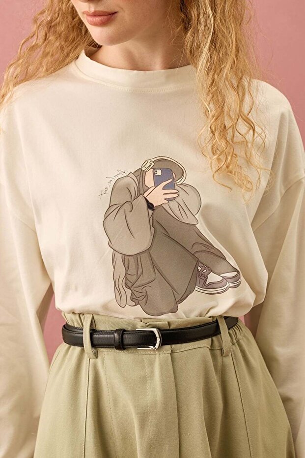 Ekru Kız Baskılı Basic Body - 3