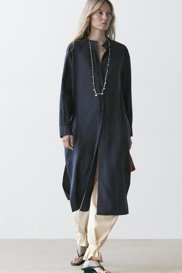 Dökümlü gömlek midi elbise - 3