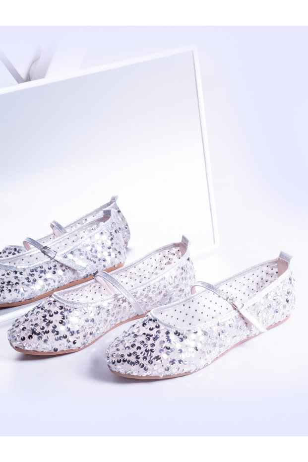 Silver Stone Sequined Round Toe Mary Jane Evening Dress Shoes – Strappy Sparkling Special Occasion Model