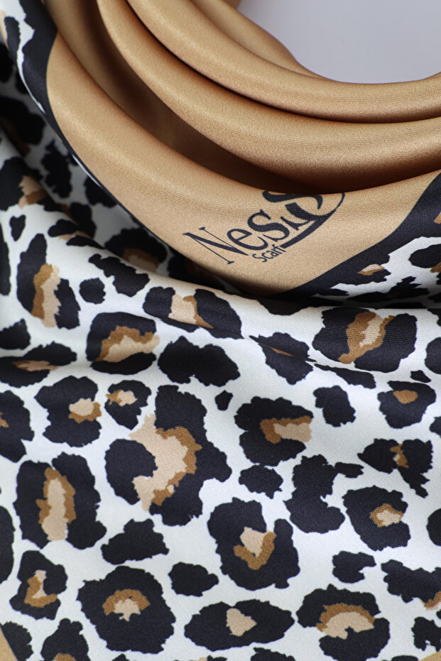 Leopard Patterned Imported Silk Satin Scarf - 2