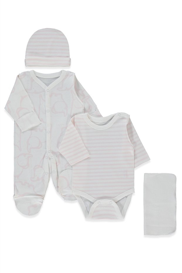 Ri̇bana Premature Jumpsuit Set 4-Piece (Happy Animal) Pink